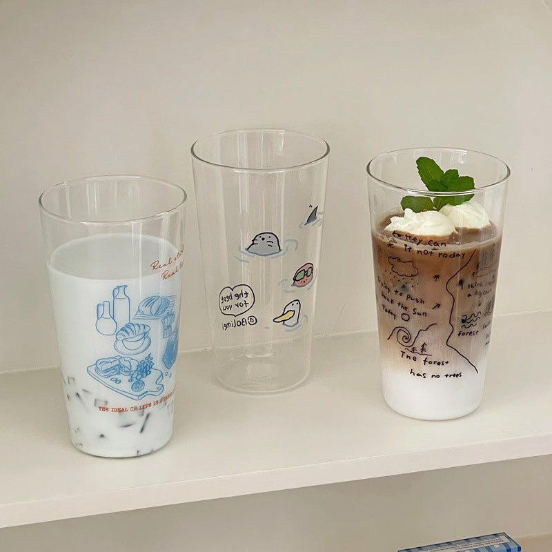 Vintage Aesthetic Glass Cup | Minimalist Borosilicate Large Capacity Drinking Glass | Juice, Milk & Coffee Tumbler | Retro Clear Home Beverage Cup