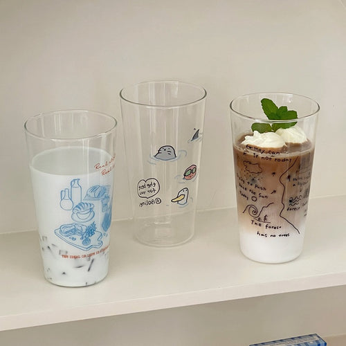 Vintage Aesthetic Glass Cup | Minimalist Borosilicate Large Capacity Drinking Glass | Juice, Milk & Coffee Tumbler | Retro Clear Home Beverage Cup