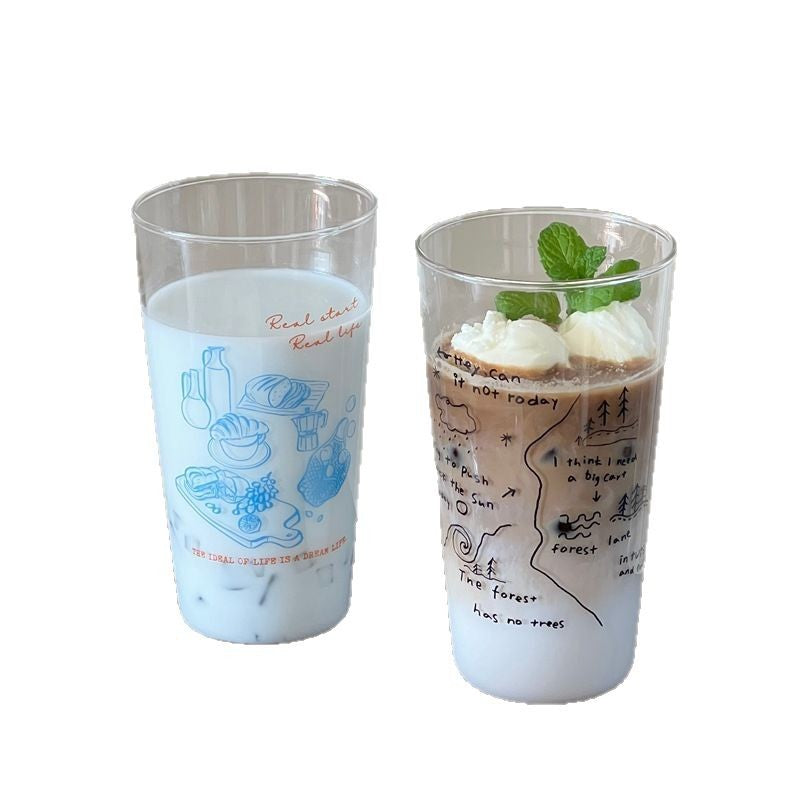 Vintage Aesthetic Glass Cup | Minimalist Borosilicate Large Capacity Drinking Glass | Juice, Milk & Coffee Tumbler | Retro Clear Home Beverage Cup