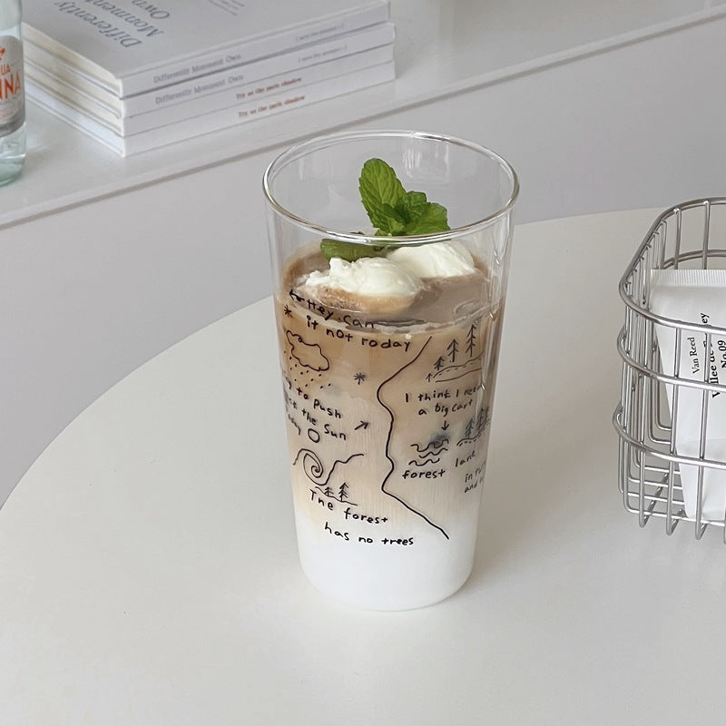 Vintage Aesthetic Glass Cup | Minimalist Borosilicate Large Capacity Drinking Glass | Juice, Milk & Coffee Tumbler | Retro Clear Home Beverage Cup